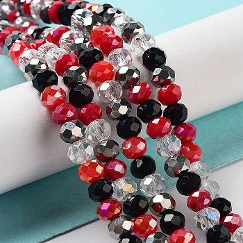 Glass Beads Strands, Faceted, Rondelle, Silver, 6x5mm, Hole: 1mm, about 85~88pcs/strand, 16.1~16.5 inch(41~42cm)