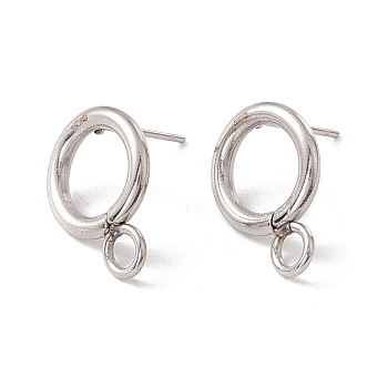 304 Stainless Steel Stud Earring Findings, with 316 Surgical Stainless Steel Pins and Horizontal Loops, Ring, Stainless Steel Color, 16.5x12mm, Hole: 3.2mm, Pin: 0.7mm