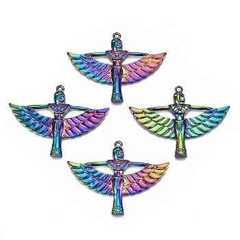 Alloy Big Pendants, Cadmium Free & Lead Free, Ancient Egyptian Winged Goddess, Rainbow Color, 42x56x3.5mm, Hole: 1.8mm