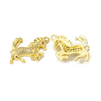 Brass Micro Pave Clear Cubic Zirconia Connector Charms, Horse Links, Golden, 19x25x3mm, Hole: 1.8mm