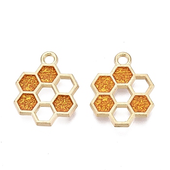 Alloy Enamel Pendants, Honeycomb Charm, Golden, Gold, 19x15x1.5mm, Hole: 2mm