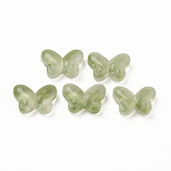 Two Tone Transparent Spray Painted Glass Beads, Butterfly, Olive Drab, 10x14.5x4.5mm, Hole: 1mm