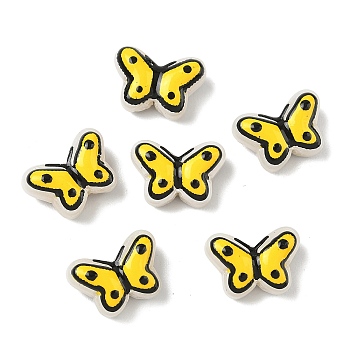 Transparent Glass Enamel Beads, Hand Painted Beads, Butterfly, Dyed & Heated, Yellow, 10x14~14.5x6~6.5mm, Hole: 1mm