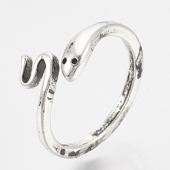 Alloy Cuff Finger Rings, Snake, Antique Silver, Size 7, 17mm
