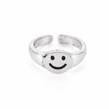 Men's Alloy Cuff Finger Rings, Open Rings, Cadmium Free & Lead Free, Smiling Face, Antique Silver, US Size 8 1/4(18.3mm)