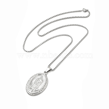 Collier pendentif vierge marie en acier inoxydable anti-ternissement avec chaînes à claquettes pour femme(NJEW-E066-01P)-2