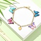 Enamel Butterfly & Alloy Heart Charm Bracelet with Ion Plating(IP) 304 Stainless Steel Chains(BJEW-JB09558)-4