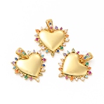 Rack Plating Brass Micro Pave Cubic Zirconia Pendants, Long-Lasting Plated, Lead Free & Cadmium Free, Heart, Real 18K Gold Plated, 19x20x3mm, Hole: 3x6mm(X-KK-K165-30)