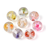 Transparent Resin & Gold Foil & Dried Flower Round Beads, Mixed Color, 15.5~16mm, Hole: 2mm(RESI-T060-44M)