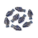 Glass Beads, Fish, Golden Metal Enlaced, Marine Blue, 25x12x5~5.5mm, Hole: 1.2mm(GLAA-T021-84M-03)