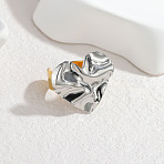304 Stainless Steel Cuff Open Rings, Golden & Stainless Steel Color, Heart, 18mm(WG297EE-06)