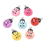 Opaque Resin with Alloy Pendants, Ladybug Charms, Platinum, Mixed Color, 23x16.5x8mm, Hole: 2mm(RE-CBA14F0-04)