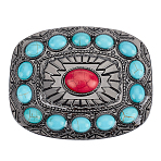 1Pc Rectangle Alloy & Synthetic Turquoise Buckles, For Strapping Bags, Garment Accessories, Gunmetal, Red, 62x76.5x19mm(FIND-CL0002-38A)