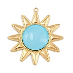 304 Stainless Steel Pendants, Sun, with Glass Bead, PVD Vacuum Plating, Real 18K Gold Plated, Blue, 56x52x7mm, Hole: 2.5mm(STAS-I352-23G-04)