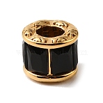 304 Stainless Steel Glass European Beads, Column, Large Hole Beads, Golden, Black, 13x11x12mm, Hole: 6x5mm(FIND-E059-03A)