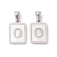 304 Stainless Steel Pave Shell Pendants, Rectangle Charm, Stainless Steel Color, Letter O, 17.5x12x1.5mm, Hole: 3x5mm(STAS-G327-01P-O)