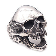 Titanium Steel Finger Rings, Skull, Antique Silver, US Size 10(19.8mm)(PW-WG32864-05)