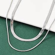 Non-Tarnish 316 Stainless Steel Round Snake and Herringbone Chains Double Layer Necklace for Women Men, Stainless Steel Color, 15.94 inch(40.5cm)(NJEW-C025-01P)