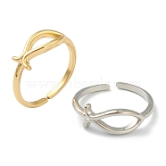 Brass Cuff Rings, Open Rings, Long-Lasting Plated, Fish, Mixed Color, US Size 6(16.5mm)(RJEW-L100-002)