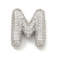 Platinum Plated Brass Micro Pave Cubic Zirconia Pendants, Letter Charms, Letter M, 23x23.8x6mm, Hole: 3x2.5mm(KK-L073-001P-M)