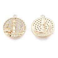 Brass Micro Pave Clear Cubic Zirconia Pendants, Cadmium Free & Nickel Free & Lead Free, Flat Round with City, Real 18K Gold Plated, 17.5x15x3mm, Hole: 1.6mm(KK-N216-566LG)