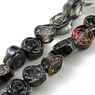 Half Plated Electroplate Glass Transparent Beads Strands, Rose, Black, 6x7x3.5mm, Hole: 1mm, about 110pcs/strand, 25.20 inch(64cm)(X-EGLA-G037-01A-HP01)