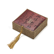 Wooden Bracelet Boxes, with Nylon Cord Tassel, Square, Dark Goldenrod, 10x10x4cm(OBOX-Q014-05)