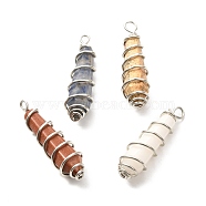 Natural & Synthetic Gemstone Pendants, with Silver Brass Findings, Bullet, 40x11mm, Hole: 4x3.5mm(PALLOY-JF01060)