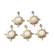 Vacuum Plating 201 Stainless Steel Natural White Jade Charms, Real 18K Gold Plated, Sun, 15x12.5x4mm, Hole: 1.4mm(STAS-C064-VC940)