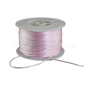 Round Nylon Thread, Rattail Satin Cord, for Chinese Knot Making, Pink, 1mm, 100yards/roll(NWIR-R005-002)