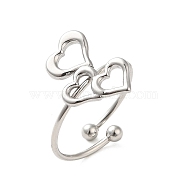 304 Stainless Steel Open Cuff Ring, Heart, Stainless Steel Color, US Size 8(18.1mm)(RJEW-M167-03P)