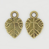 Tibetan Style Alloy Pendants, Cadmium Free & Nickel Free & Lead Free, Leaf, Antique Bronze, 18mm long, 11.5mm wide, 1.5mm thick hole: 3mm(MLF0418Y-NF)