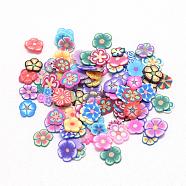 Handmade Polymer Clay Cabochons, No Hole, Flower, Mixed Color, 4~6x4~6x0.3~0.8mm(CLAY-Q242-08C)