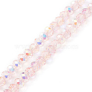 Electroplate Transparent Glass Beads Strands, AB Color Plated, Faceted, Rondelle, Pink, 6x4.5mm, Hole: 1.2mm, about 100pcs/strand, 16.81''(42.7cm)(EGLA-K015-01A)