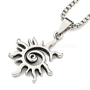 Alloy Pendant Necklace, Stainless Steel Box Chain Necklaces for Men, Sun, 23.23 inch(59cm)(NJEW-B103-01AS-02)