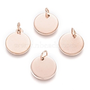Ion Plating(IP) 304 Stainless Steel Charms, with Jump Rings, Blank Stamping Tag, Flat Round, Rose Gold, 12x1mm, Hole: 3.5mm(EJEW-L238-03D-RG)