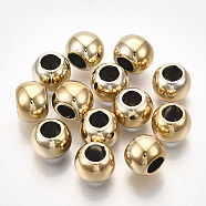 UV Plating ABS Plastic Beads, Round, Golden Plated, 12x9mm, Hole: 6mm(CCB-S162-28B-02)