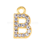 Golden Tone Alloy Rhinestone Pendants, Letter B, 13mm(PW-WGCC773-02)