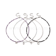 4Pcs 4 Style Moon & Bowknot & Heart & Tortoise Clear Cubic Zirconia Pendant Necklaces Set, Natural Mixed Gemstone Stackable Necklaces for Women, 15.94~16.02x0.12 inch(40.5~40.7x0.3cm), 1Pc/style(NJEW-JN04271)