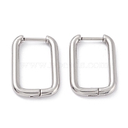 201 Stainless Steel Hoop Earrings, with 316 Surgical Stainless Steel Pin, Rectangle, Stainless Steel Color, 20.5x14.5x2.5mm, Pin: 1mm(STAS-D451-35P)