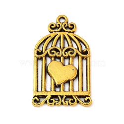 Tibetan Style Alloy Pendants, Birdcage with Heart, Cadmium Free & Nickel Free & Lead Free, Antique Golden, 33.5x20.5x2mm, Hole: 2mm, about 300pcs/1000g(TIBEP-S317-36AG-NR)