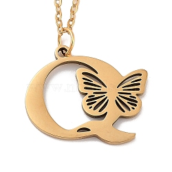 Vacuum Plating 201 Stainless Steel Necklaces, Letter Q, 12.09 inch(30.7cm) pendant: about 19x21mm.(NJEW-R267-01Q-G)