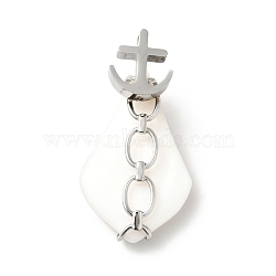 Natural White Shell Pendants, Teardrop Charm, with Stainless Steel Color Plated 304 Stainless Steel Anchor Findings, Stainless Steel Color, 35~40x18~21x8~11mm Hole: 1.6mm(SSHEL-G025-01P)