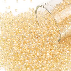 TOHO Round Seed Beads, Japanese Seed Beads, (1846) Crystal Lt. Creamsicle Lined Rainbow, 11/0, 2.2mm, Hole: 0.8mm, about 1110pcs/10g(X-SEED-TR11-1846)