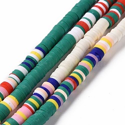 Handmade Polymer Clay Bead Strands, Flat Round, Heishi Beads, Dark Green, 4x0.5~2mm, Hole: 1.2mm, about 350~360pcs/strand, 15.16~15.47 inch(38.5~39.3cm)(CLAY-C003-05A)
