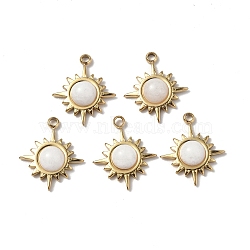 PVD Vacuum Plating 201 Stainless Steel Natural White Jade Charms, Real 18K Gold Plated, Sun, 15x12.5x4mm, Hole: 1.4mm(STAS-C064-VC940)