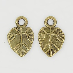 Tibetan Style Alloy Pendants, Cadmium Free & Nickel Free & Lead Free, Leaf, Antique Bronze, 18mm long, 11.5mm wide, 1.5mm thick hole: 3mm(MLF0418Y-NF)