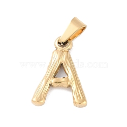 304 Stainless Steel Pendants, Bamboo Style, Letter, Golden Color, Letter.A, 18.5x15x3mm, Hole: 3x7mm(STAS-F235-01G-A)