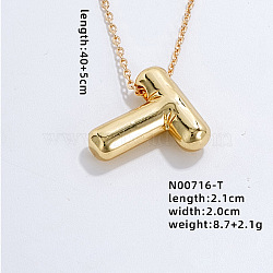 Stainless Steel Party Balloon Letter Pendant Cable Chain Necklaces for Women, Golden, Letter T, 15.75 inch(40cm)(YF1942-20)