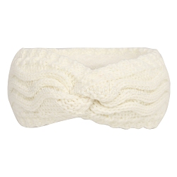 Polyacrylonitrile Fiber Yarn Warmer Headbands with Velvet, Soft Stretch Thick Cable Knit Head Wrap for Women, Floral White, 245x100mm(COHT-PW0001-24A)